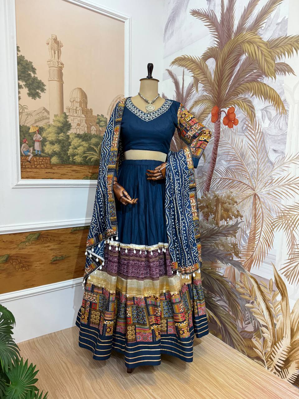 Awesome Teal Blue Rayon With Foil Print Lehenga Choli