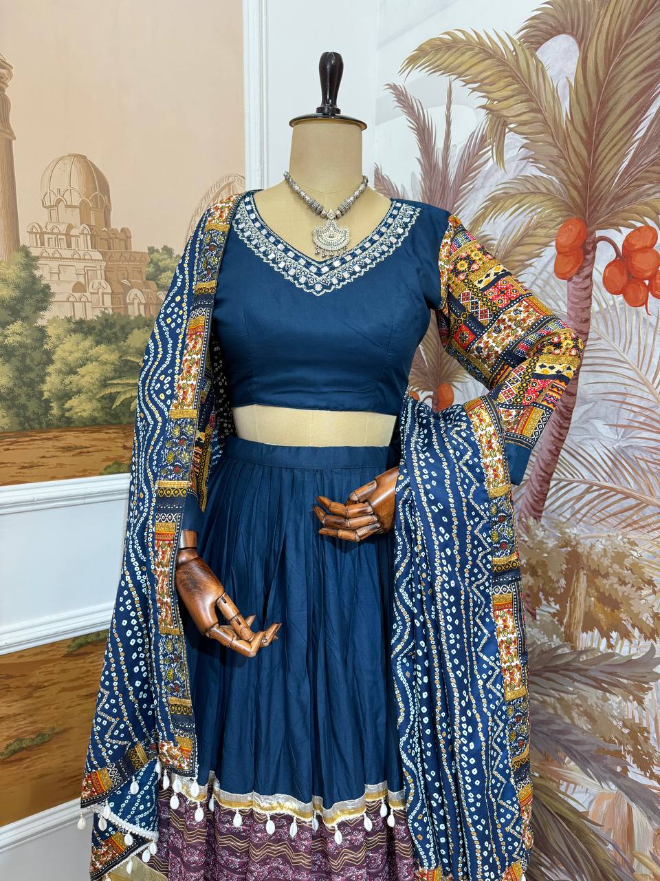 Awesome Teal Blue Rayon With Foil Print Lehenga Choli