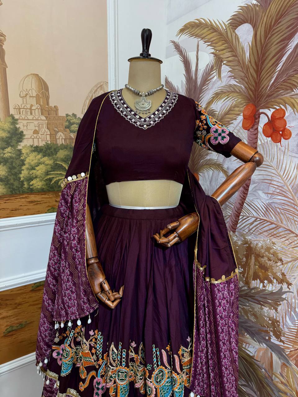 Awesome Teal Blue Rayon With Foil Print Lehenga Choli