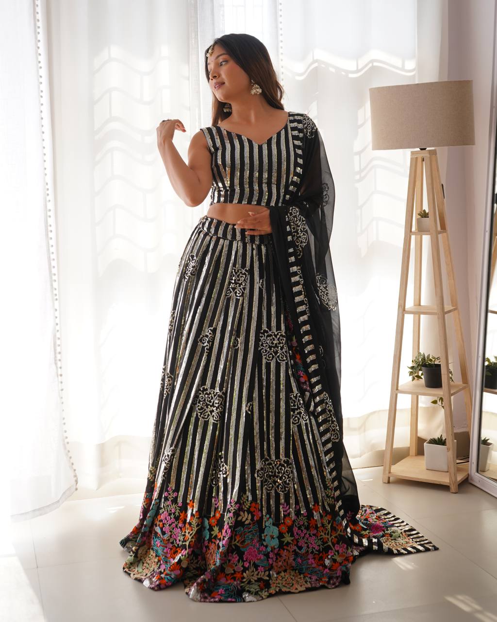 Awesome Black Georgette Thread Work Lehenga Choli