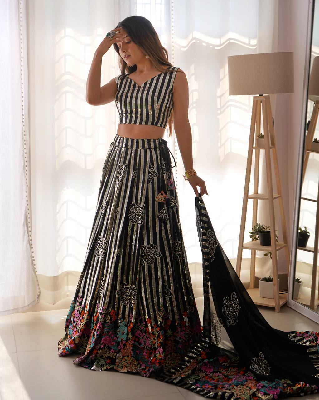 Awesome Black Georgette Thread Work Lehenga Choli