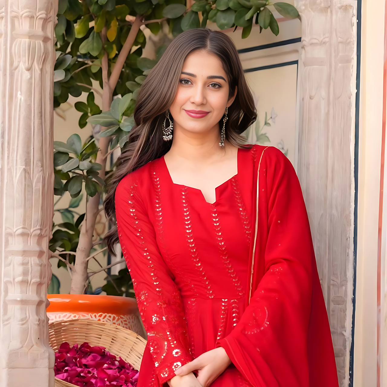 Red Color Embroidery Work Wonderful Anarkali Gown