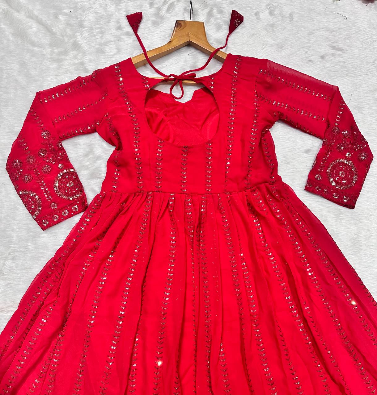 Red Color Embroidery Work Wonderful Anarkali Gown