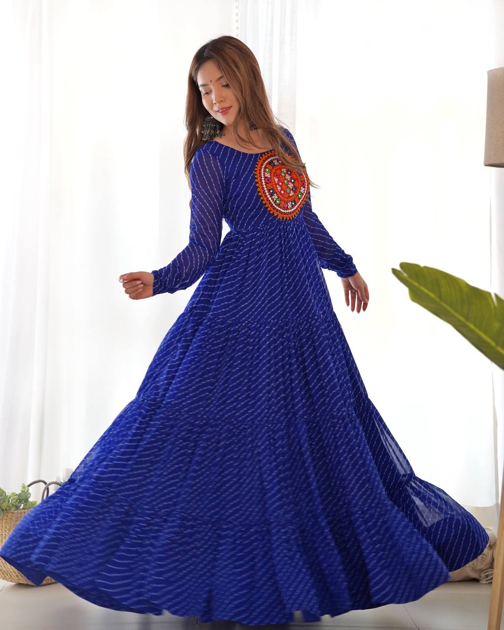 Full Flair Royal Blue Color Garba Special Beautiful Gown