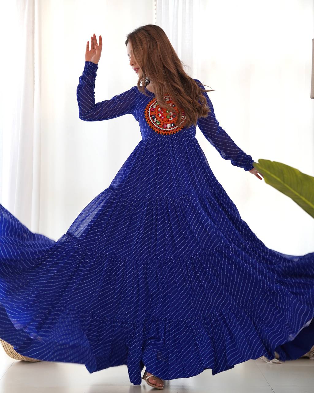 Full Flair Royal Blue Color Garba Special Beautiful Gown