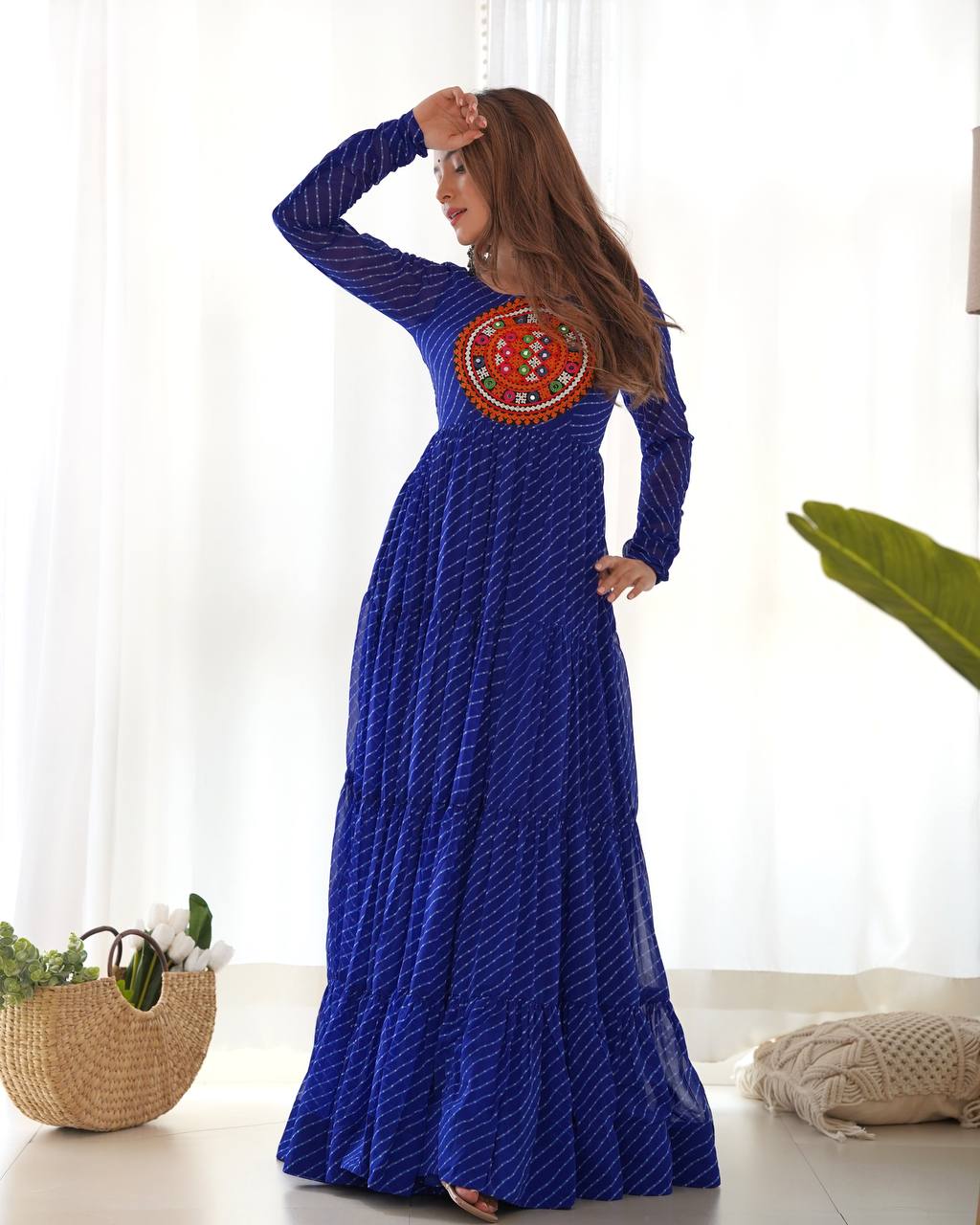 Full Flair Royal Blue Color Garba Special Beautiful Gown