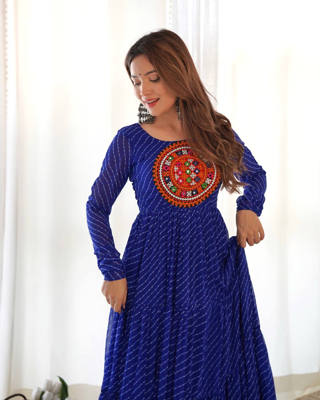 Full Flair Royal Blue Color Garba Special Beautiful Gown