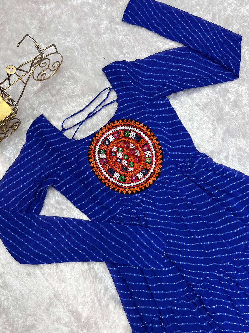 Full Flair Royal Blue Color Garba Special Beautiful Gown