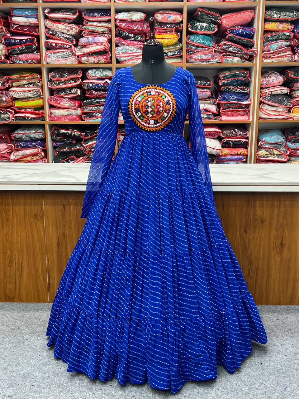 Full Flair Royal Blue Color Garba Special Beautiful Gown