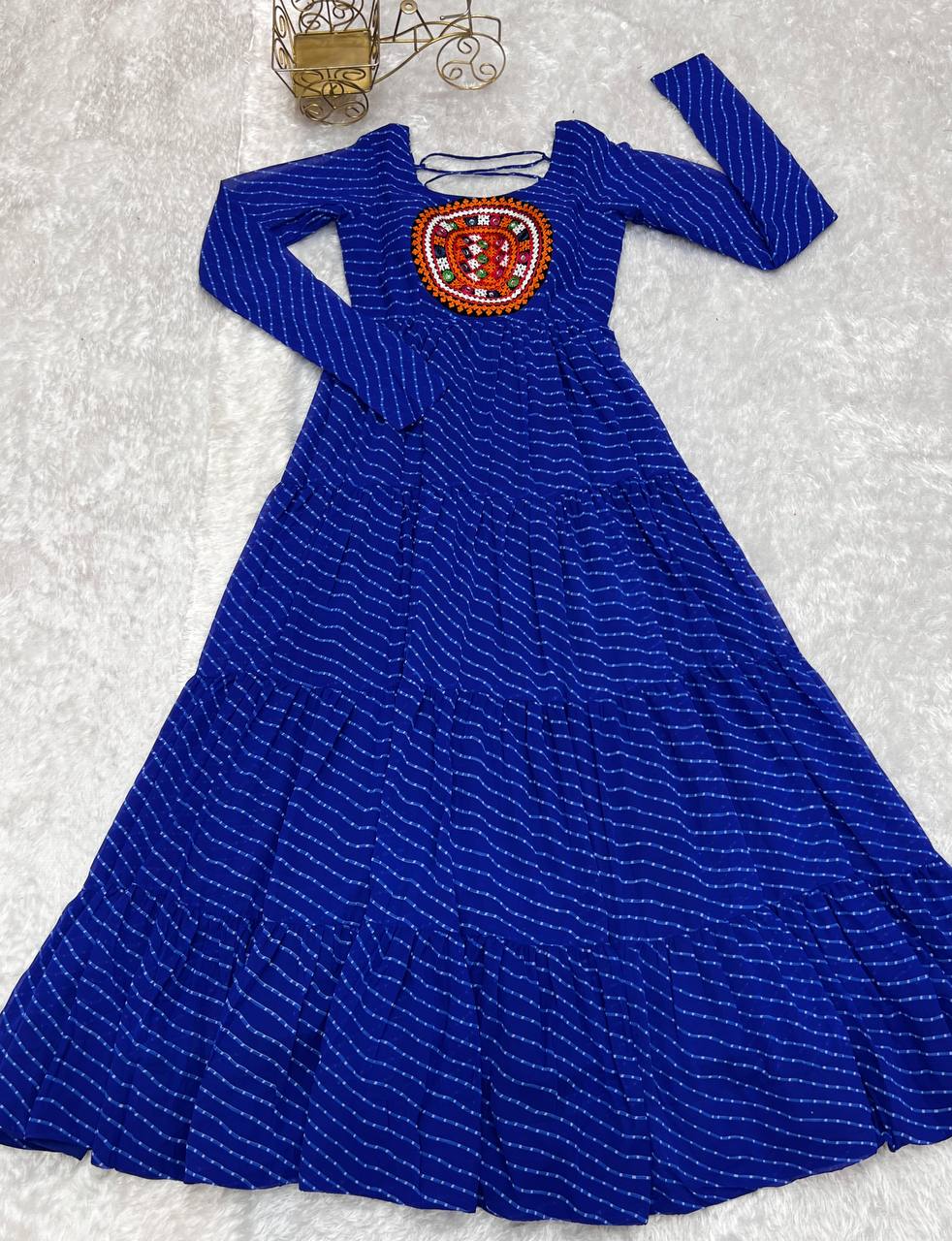 Full Flair Royal Blue Color Garba Special Beautiful Gown