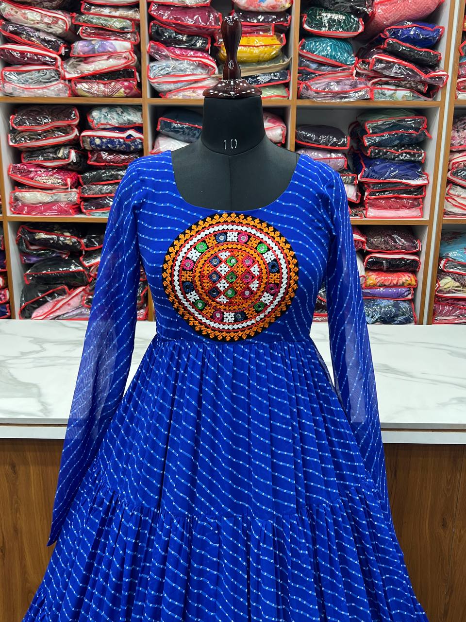 Full Flair Royal Blue Color Garba Special Beautiful Gown