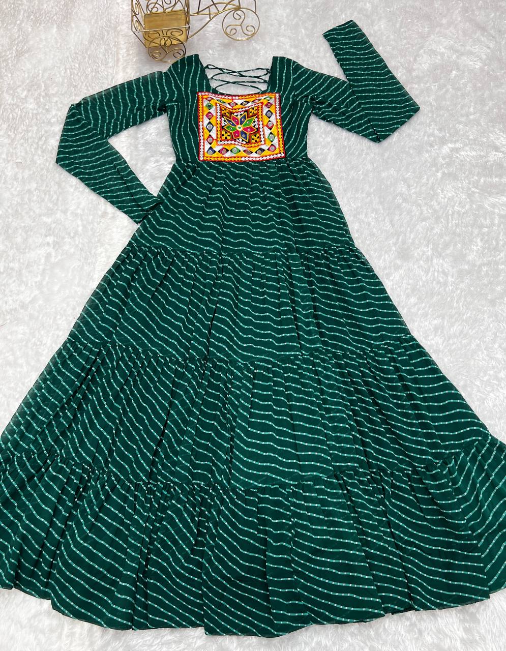 Full Flair Bottle Green Color Garba Special Beautiful Gown