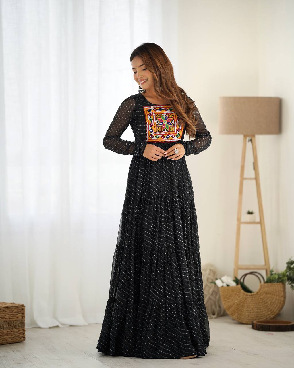 Full Flair Black Color Garba Special Beautiful Gown