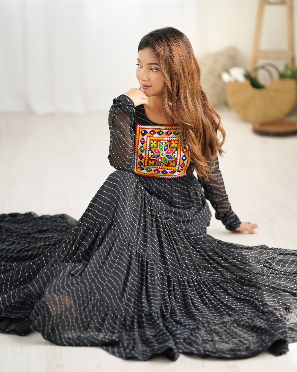 Full Flair Black Color Garba Special Beautiful Gown