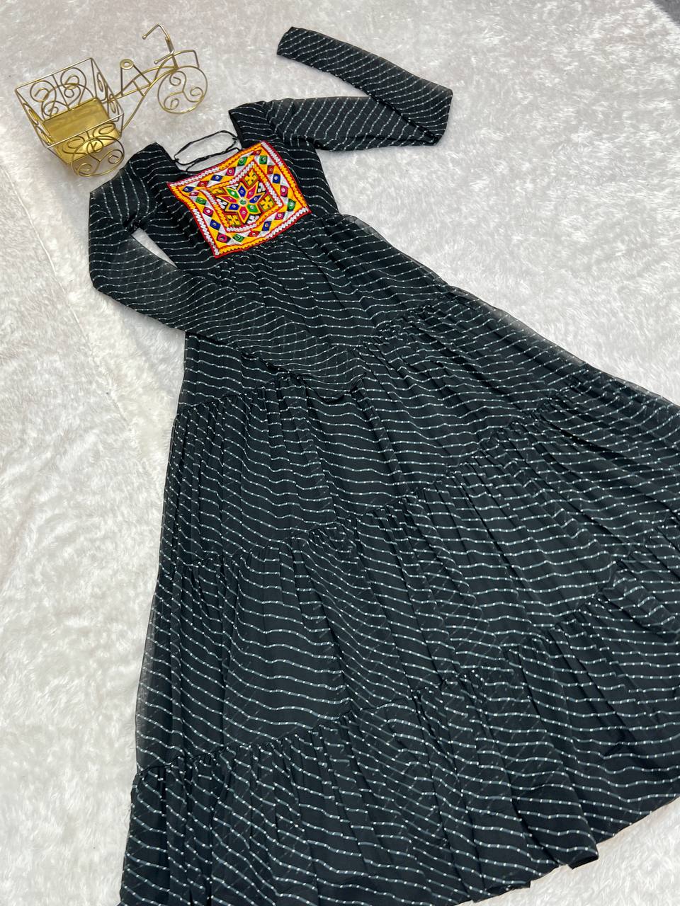 Full Flair Black Color Garba Special Beautiful Gown