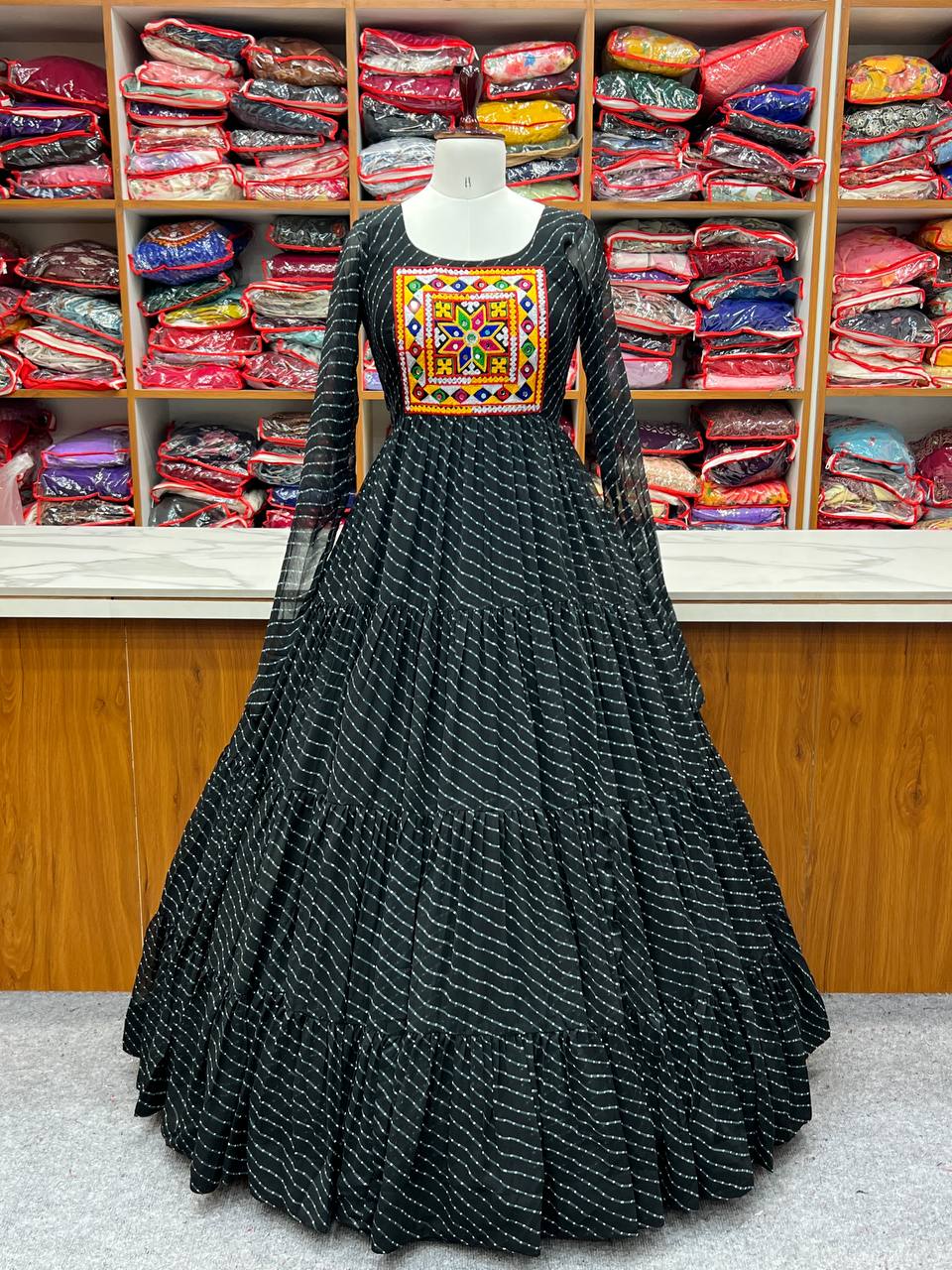 Full Flair Black Color Garba Special Beautiful Gown