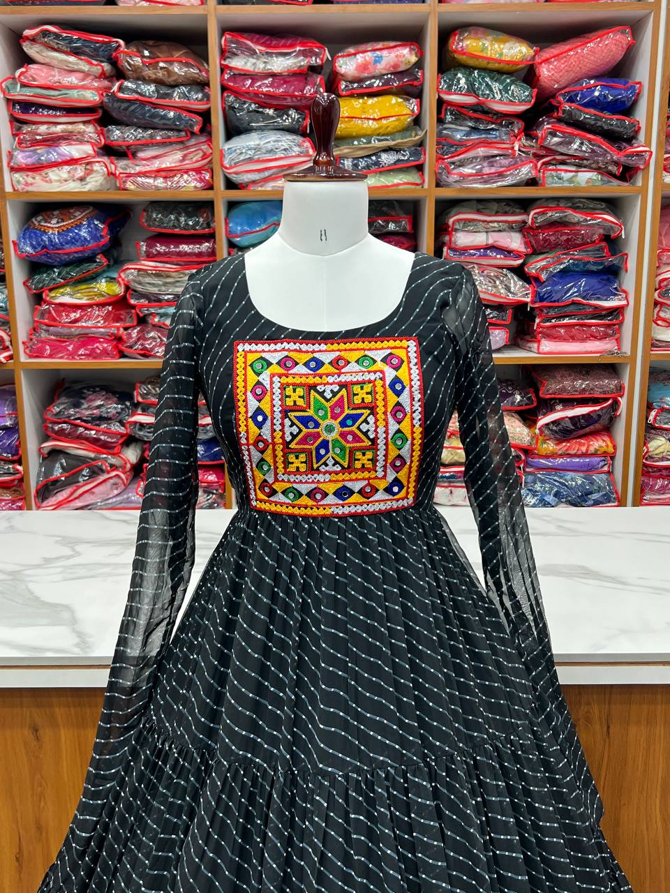 Full Flair Black Color Garba Special Beautiful Gown