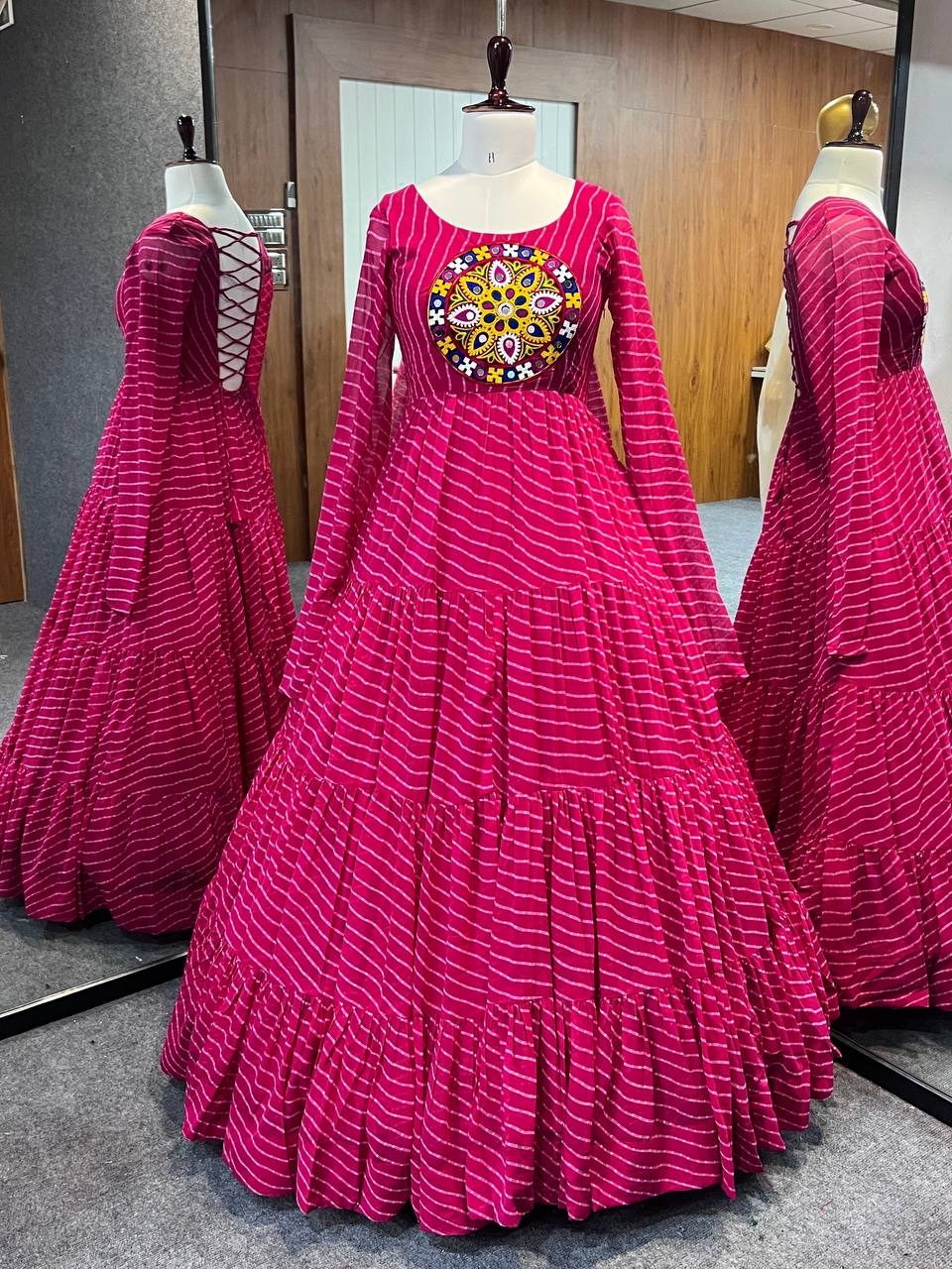 Full Flair Rani Pink Color Garba Special Beautiful Gown