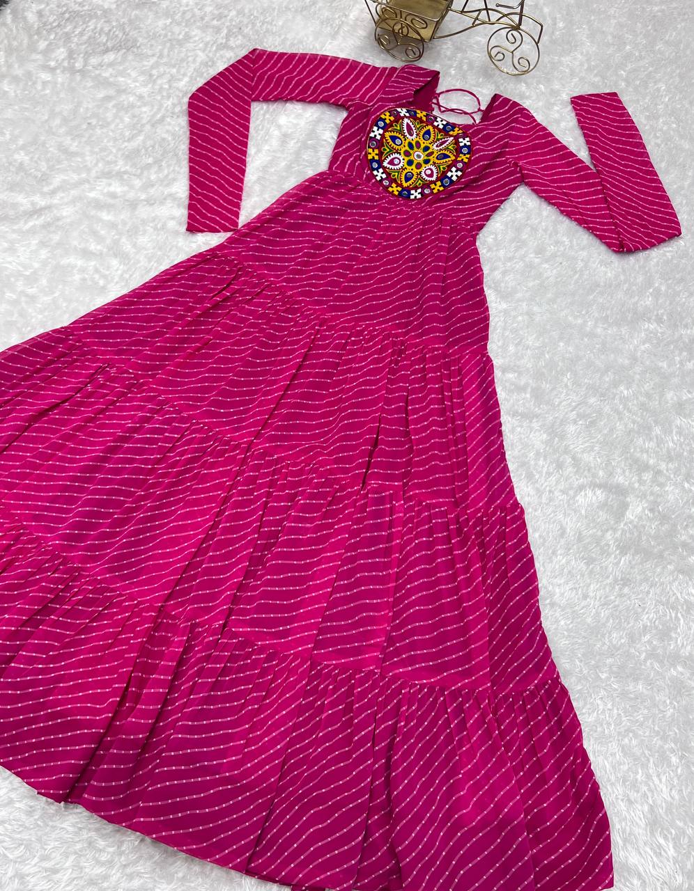 Full Flair Rani Pink Color Garba Special Beautiful Gown