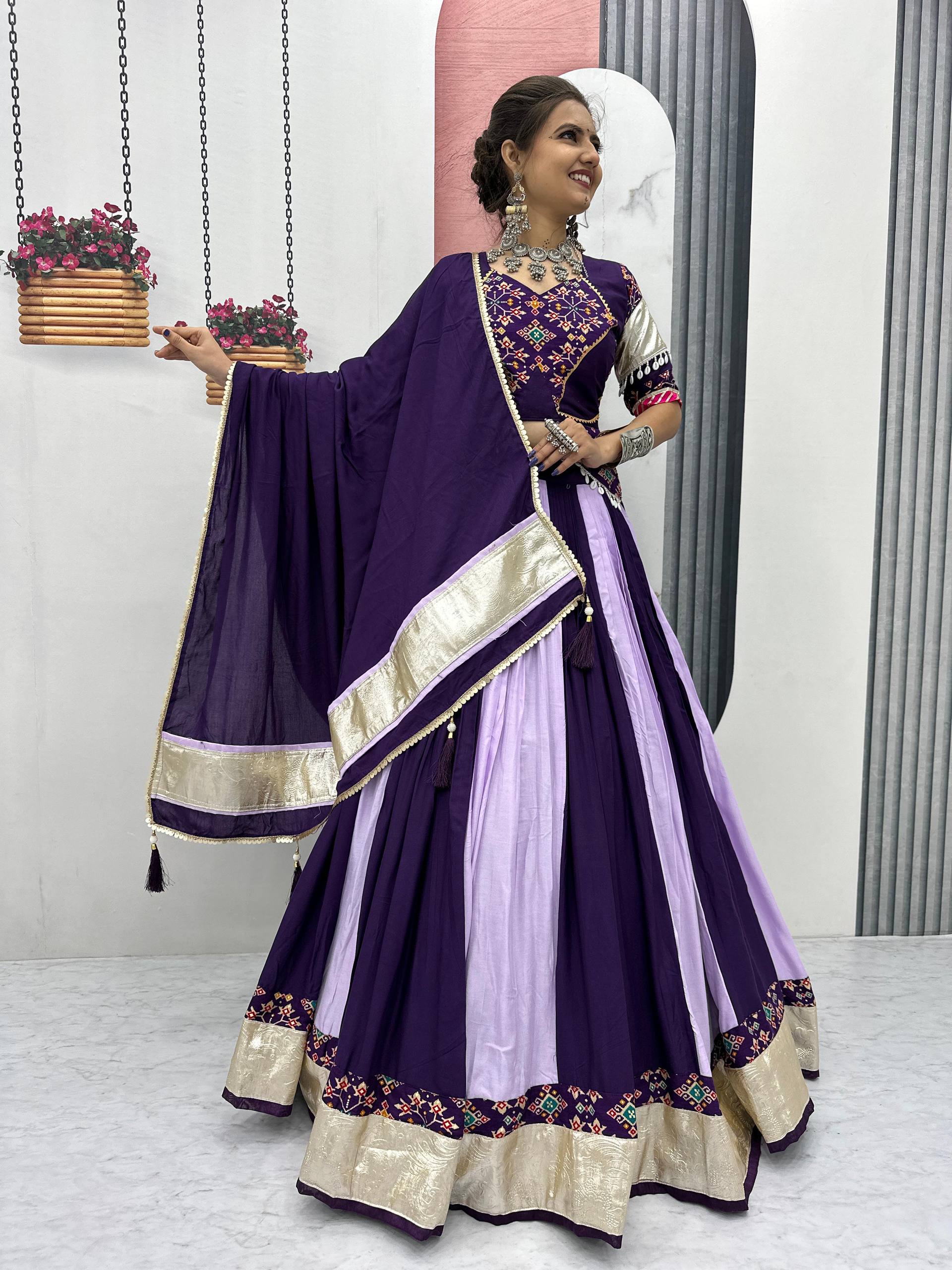 Navratri Collection Glorious Purple Cotton Ribbon Work Lehenga