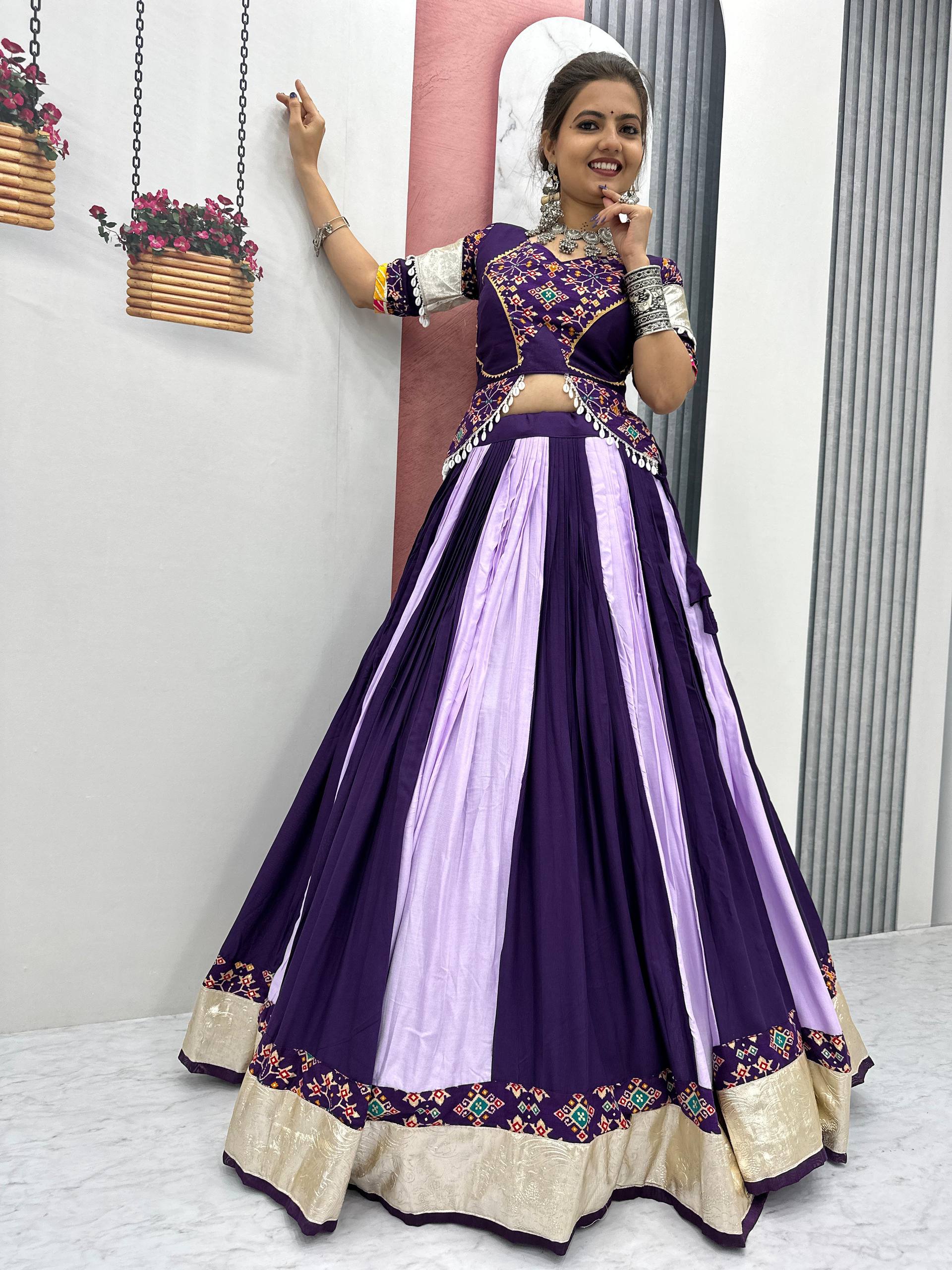 Navratri Collection Glorious Purple Cotton Ribbon Work Lehenga