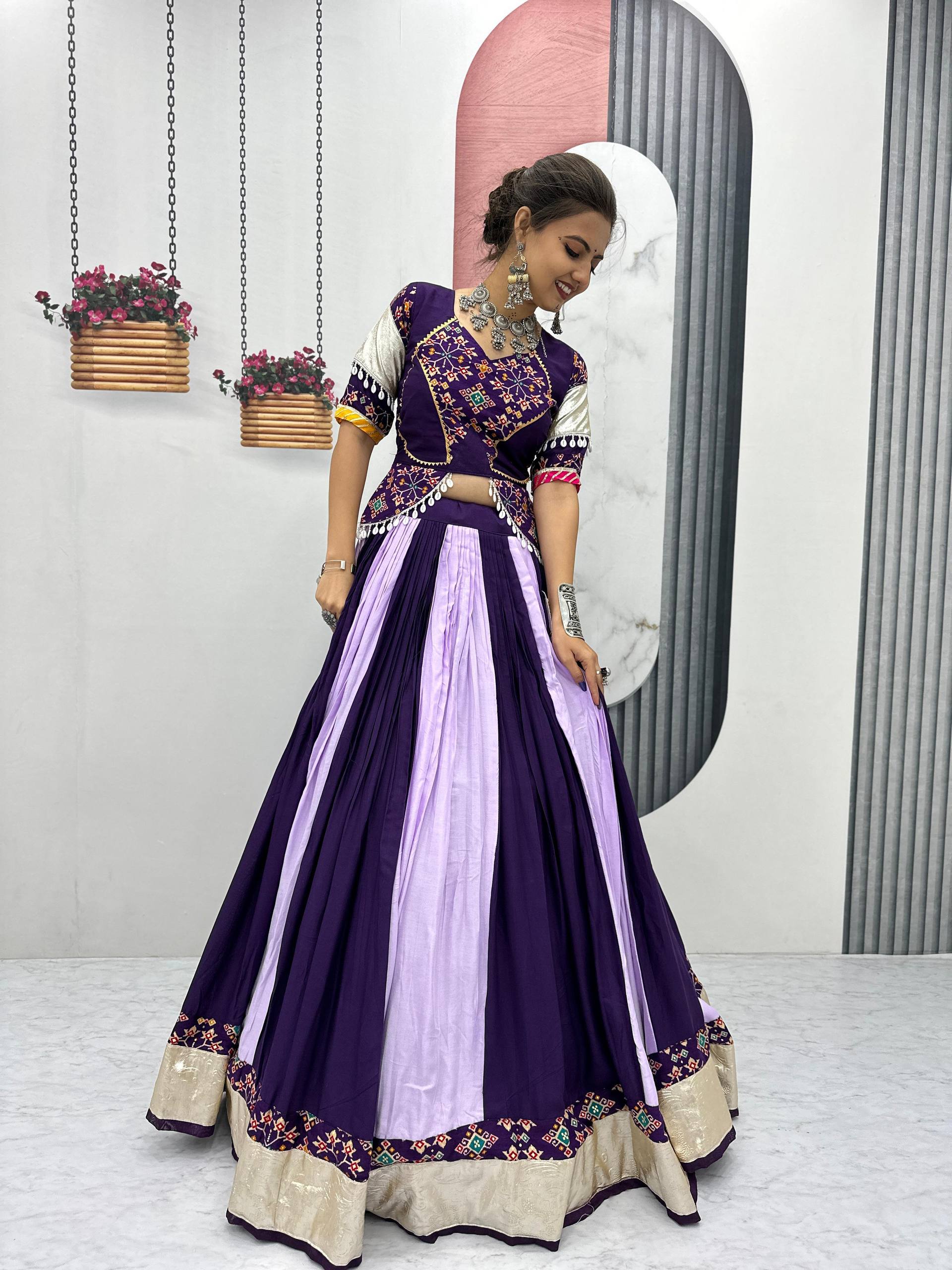Navratri Collection Glorious Purple Cotton Ribbon Work Lehenga