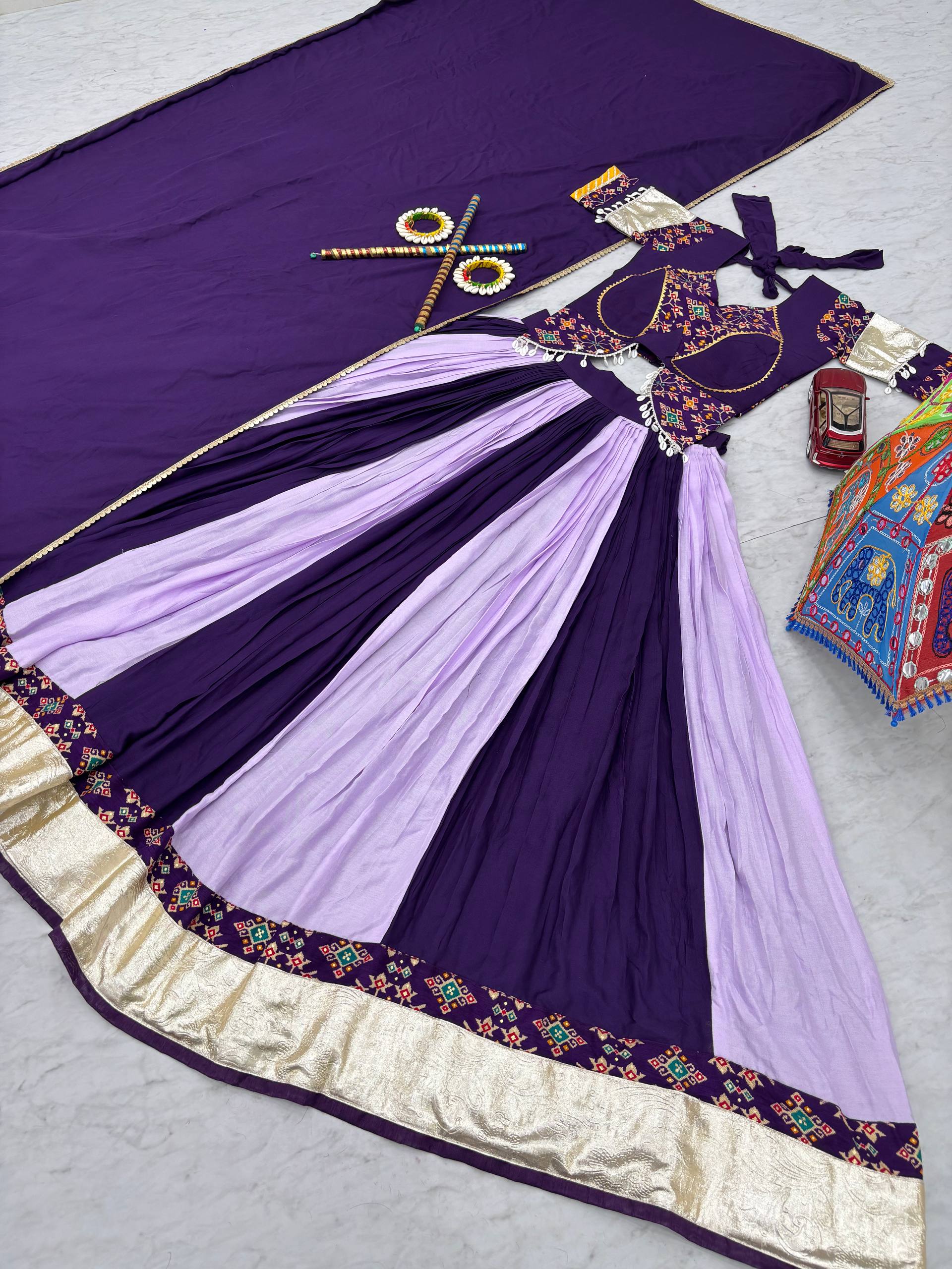 Navratri Collection Glorious Purple Cotton Ribbon Work Lehenga