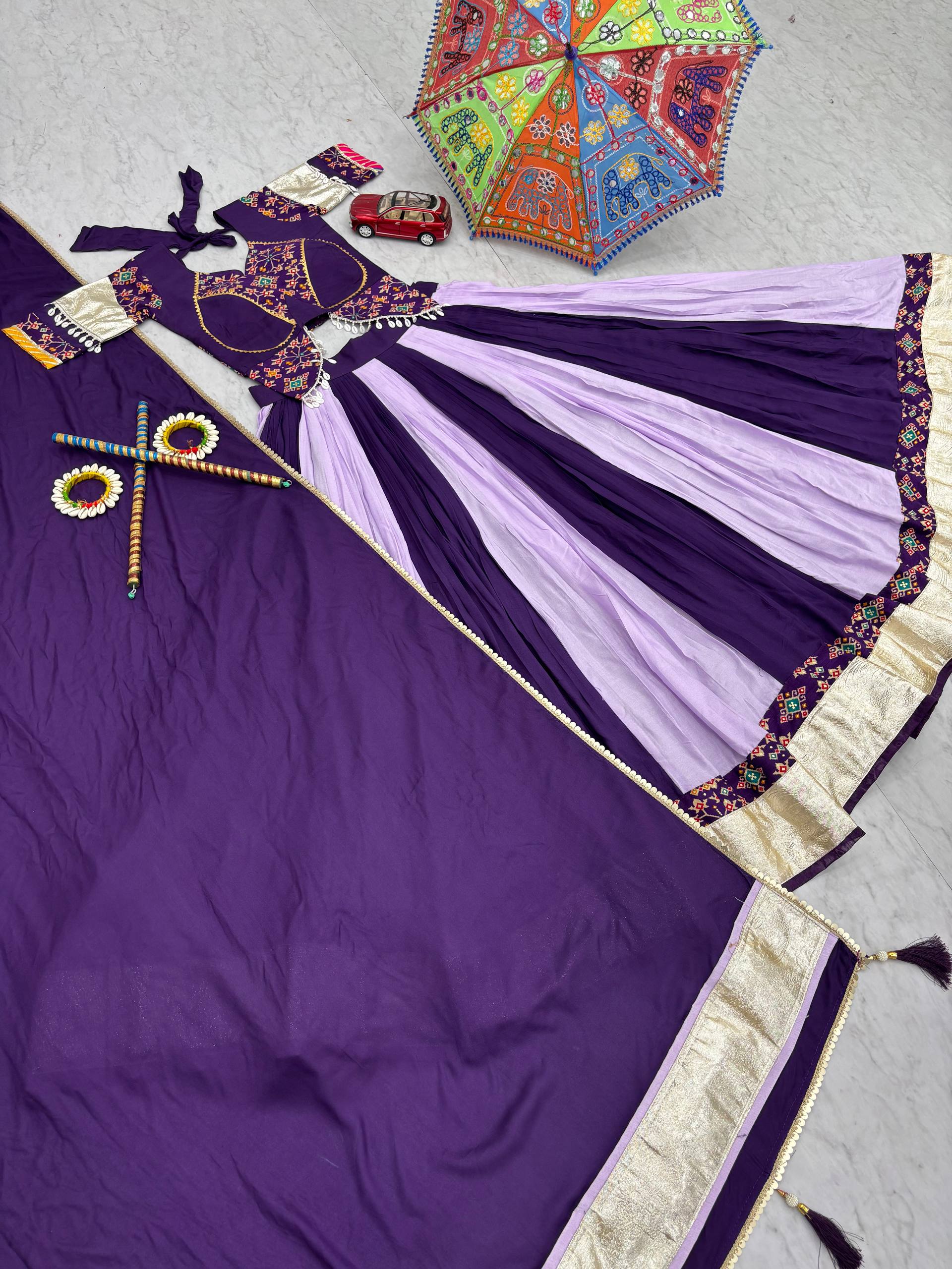 Navratri Collection Glorious Purple Cotton Ribbon Work Lehenga