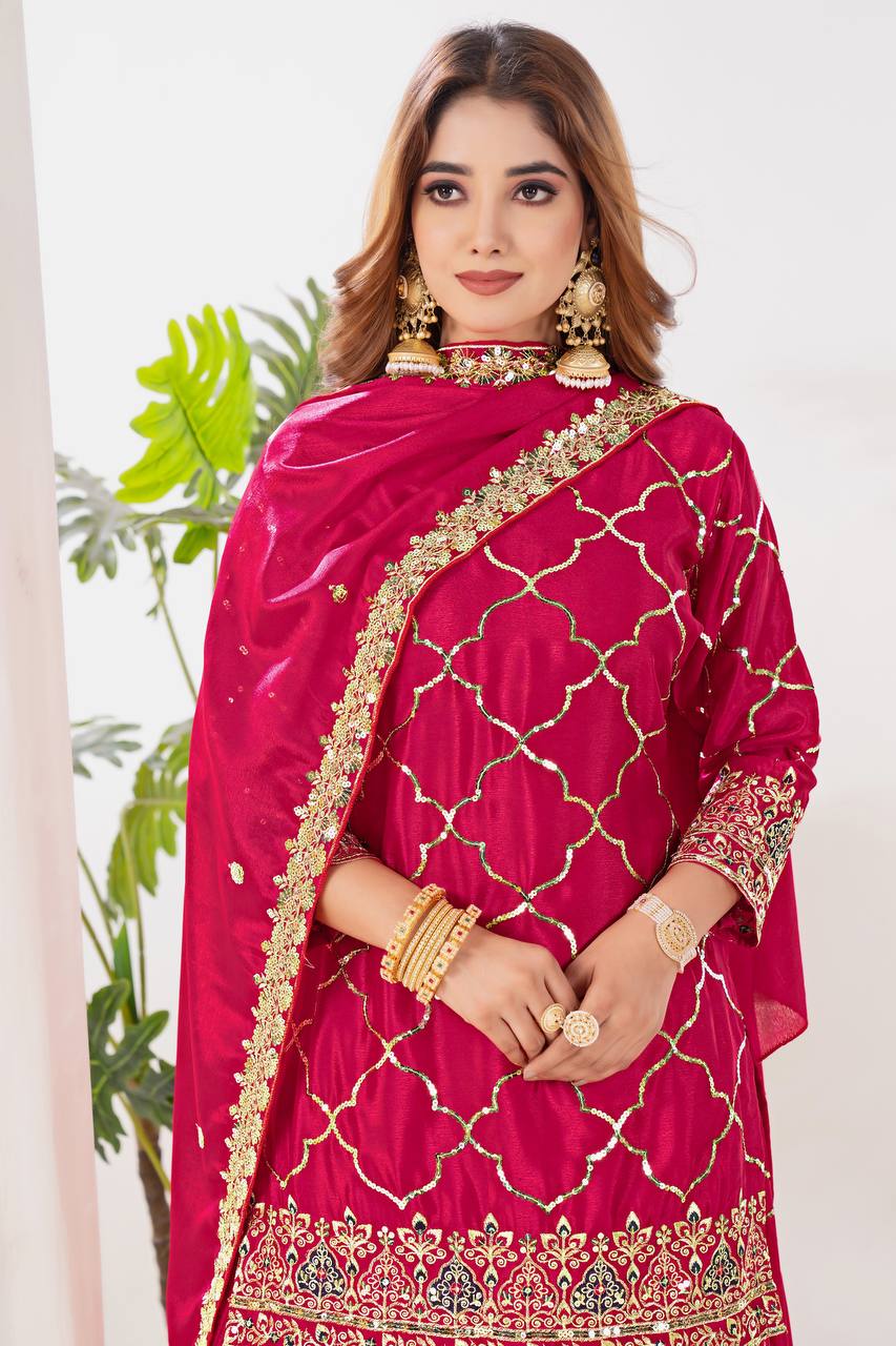 Full Sequence Work Heavy Pink Color Sharara Suit