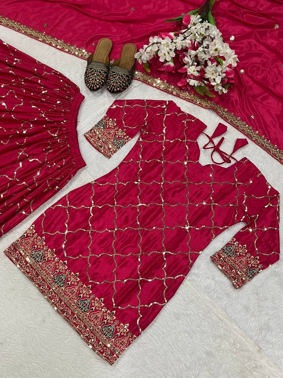 Full Sequence Work Heavy Pink Color Sharara Suit