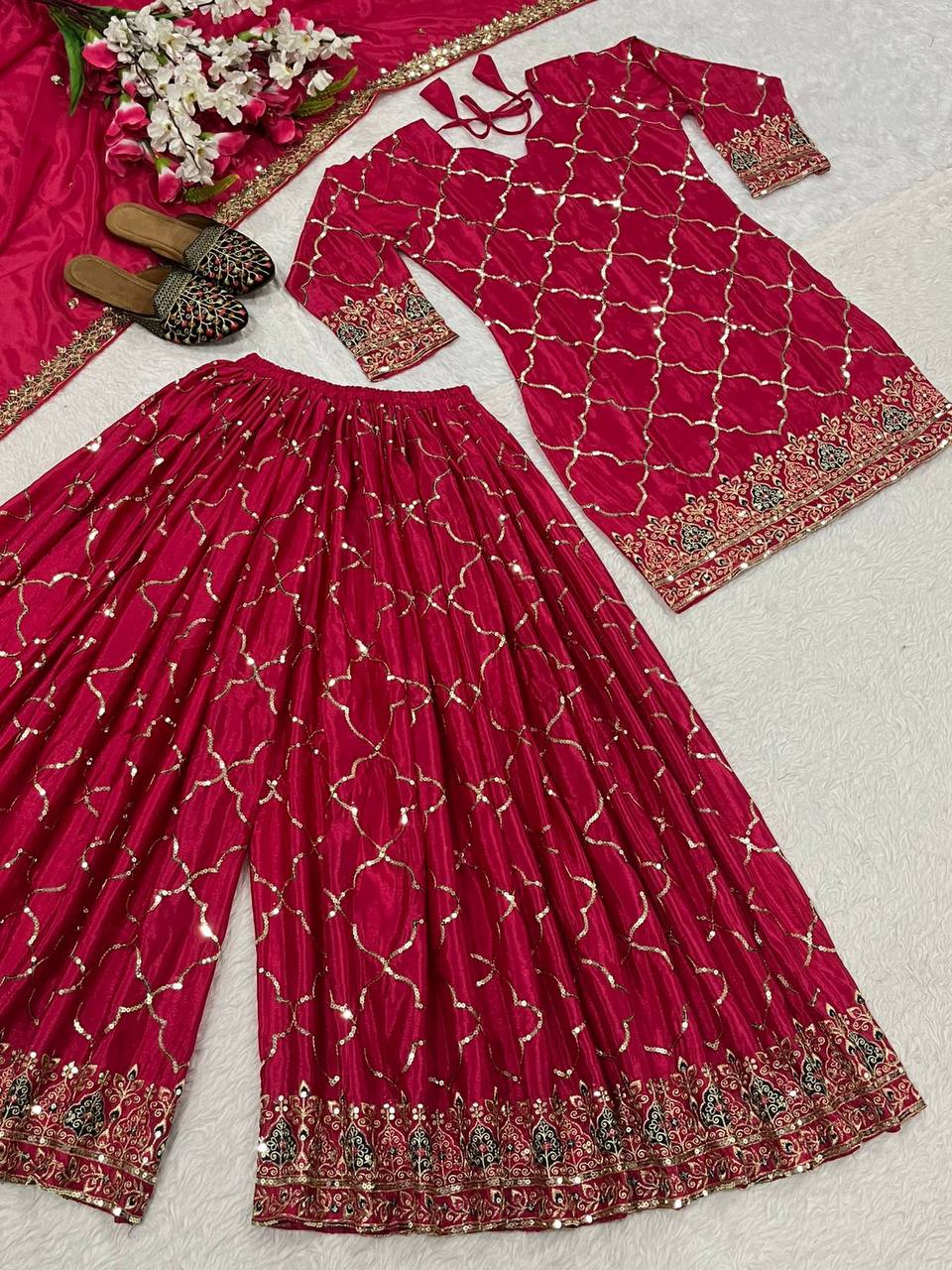 Full Sequence Work Heavy Pink Color Sharara Suit