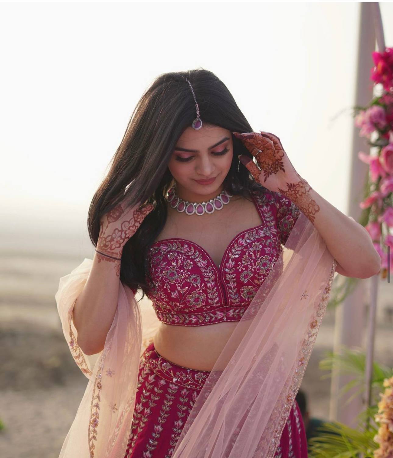 Heavy Sequence Work Pink Color Bridal Wear Lehenga Set