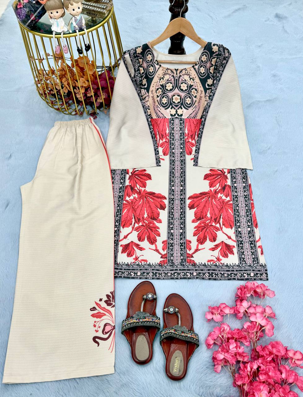 Beige Color Printed Full Sleeves Co-ord Set