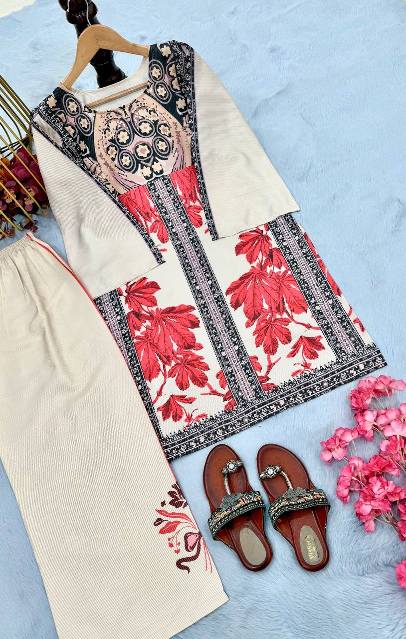 Beige Color Printed Full Sleeves Co-ord Set