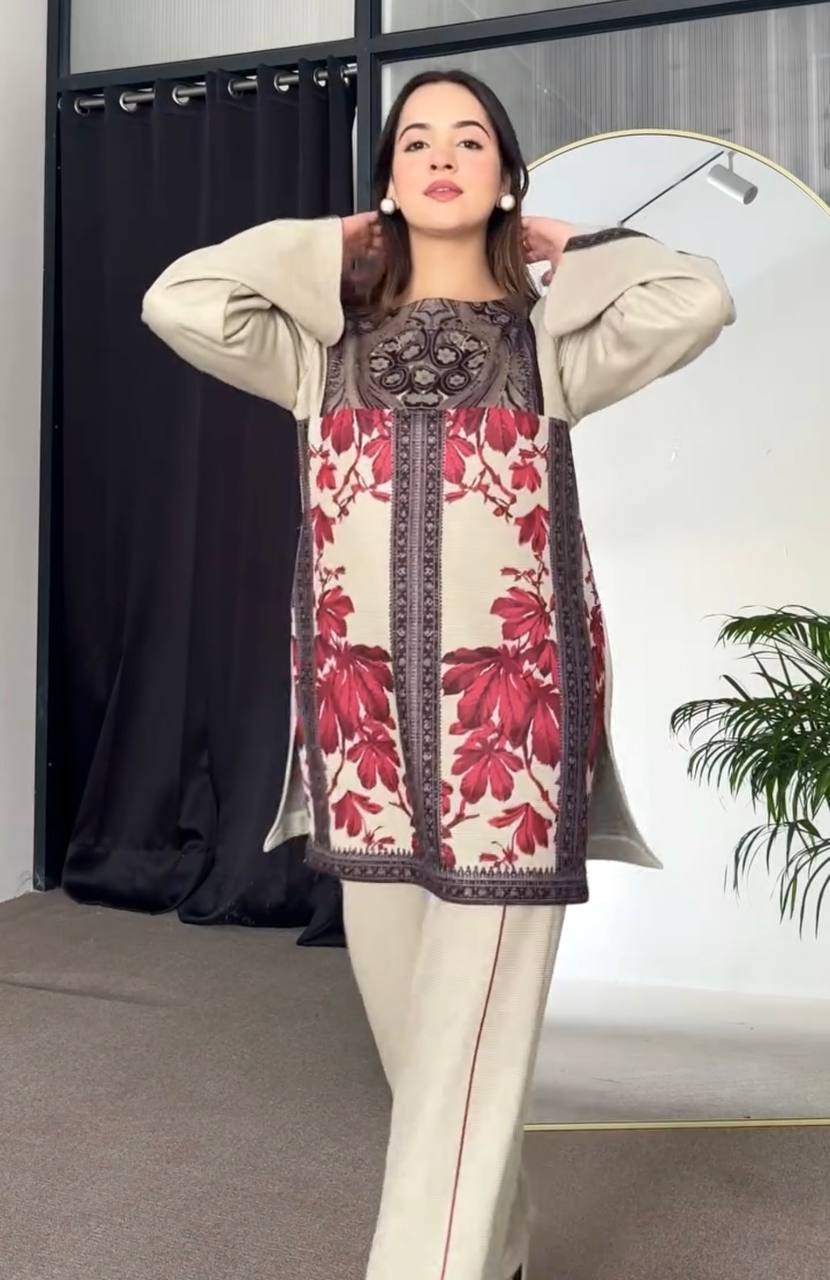 Beige Color Printed Full Sleeves Co-ord Set