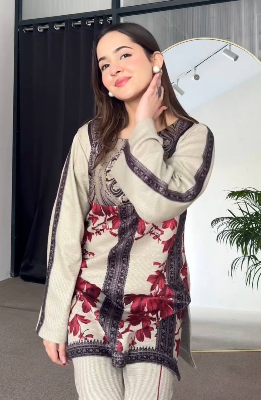 Beige Color Printed Full Sleeves Co-ord Set
