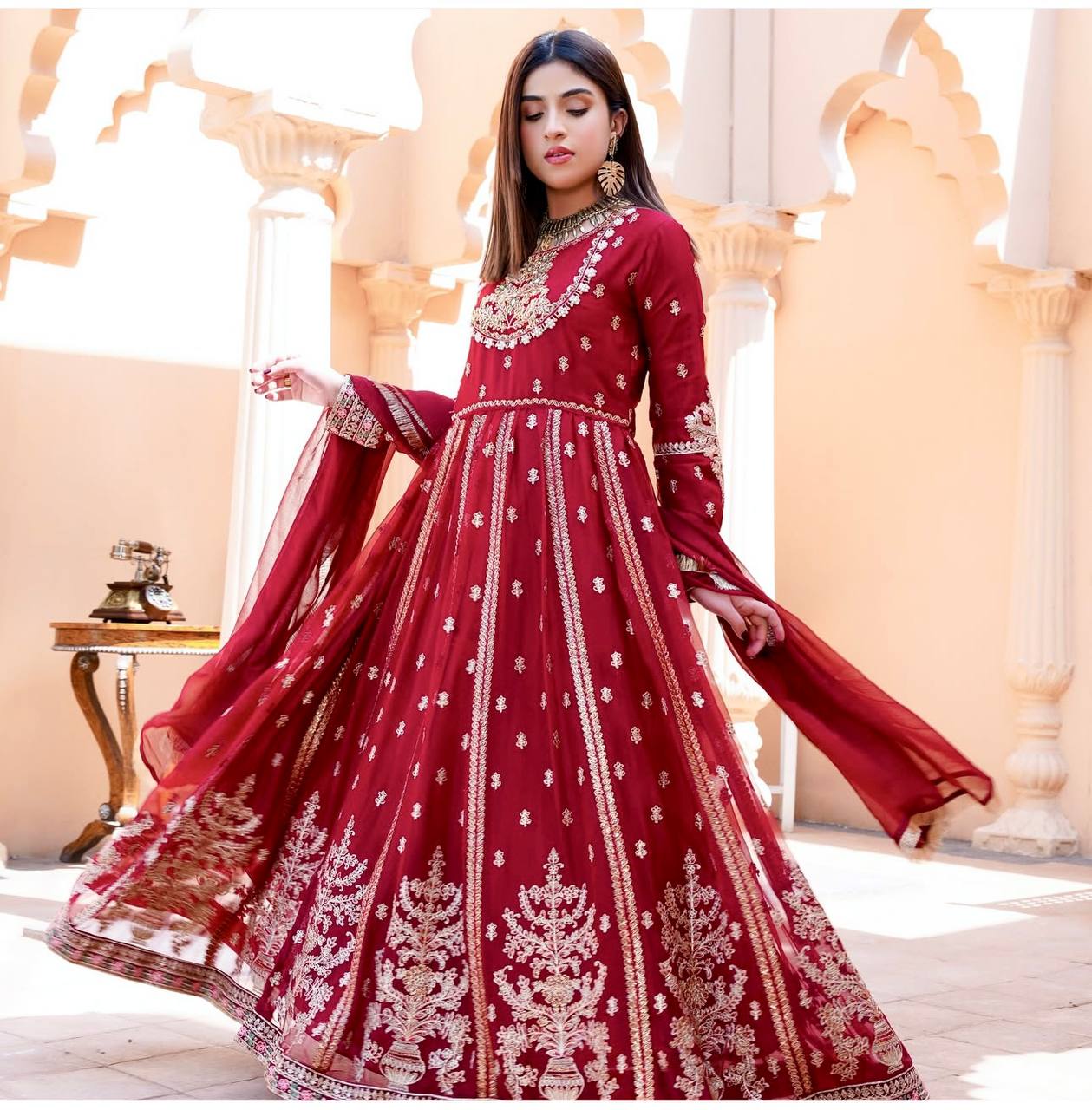 Gorgeous Red Georgette Embroidery Work Gown