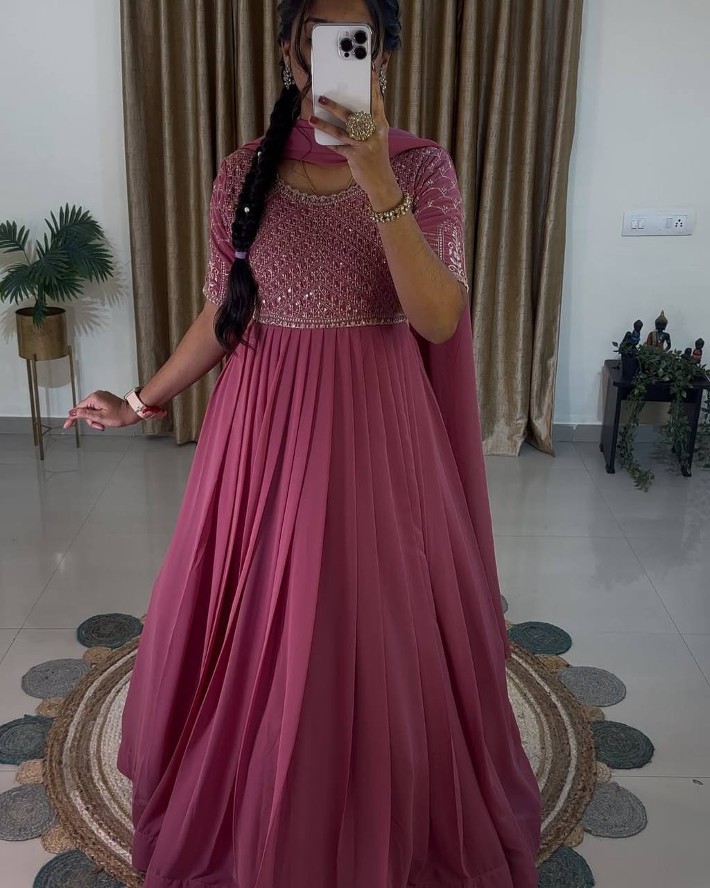 Embroidery With Sequence Work Pink Color Designer Gown