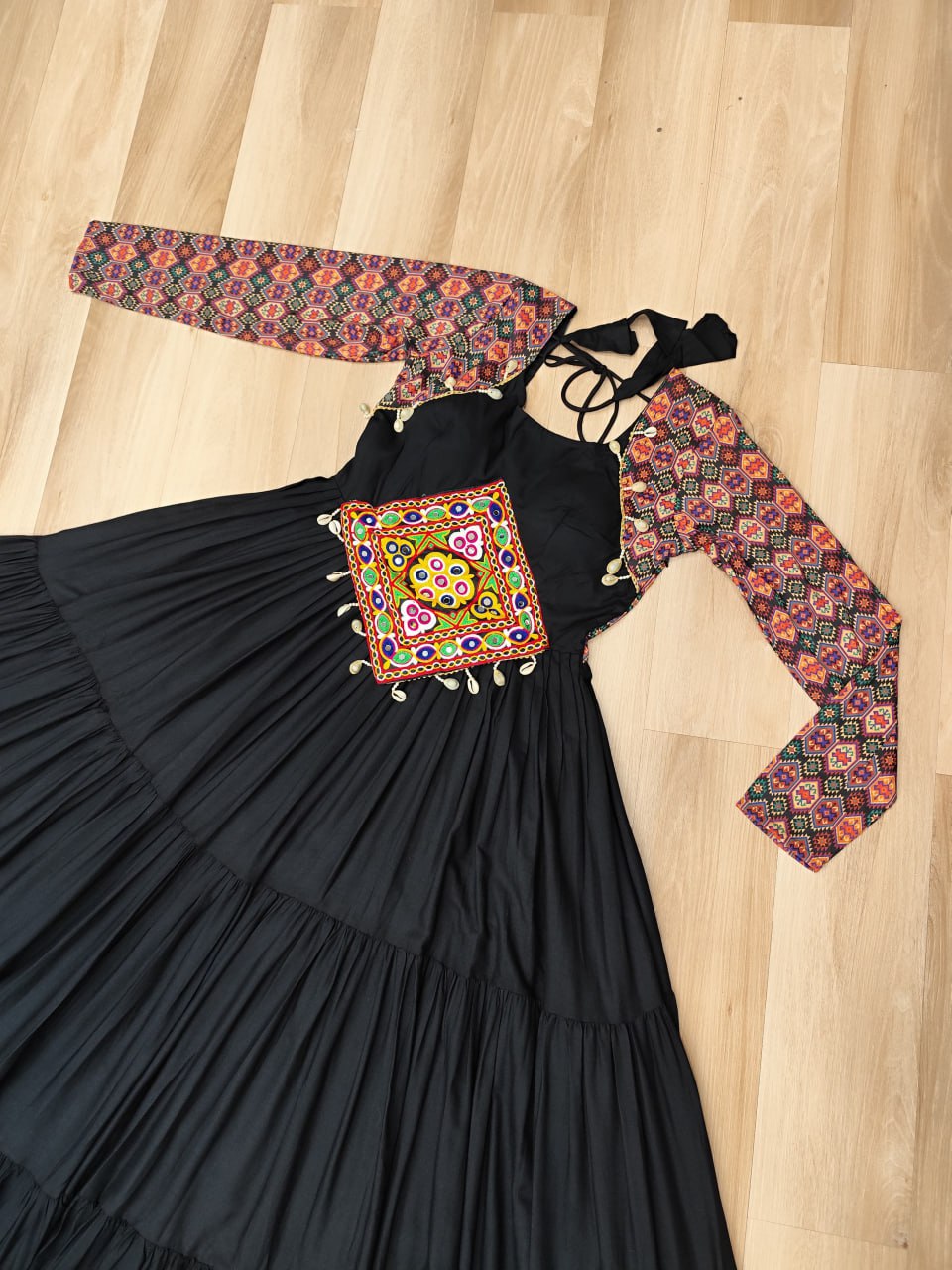 Black Color Kutchi Gamthi Embroidered Festival Wear Gown