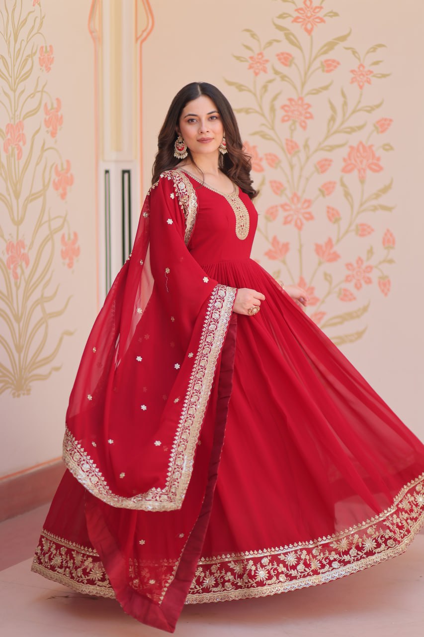 Gorgeous Maroon Color Embroidered Event Wear Gown