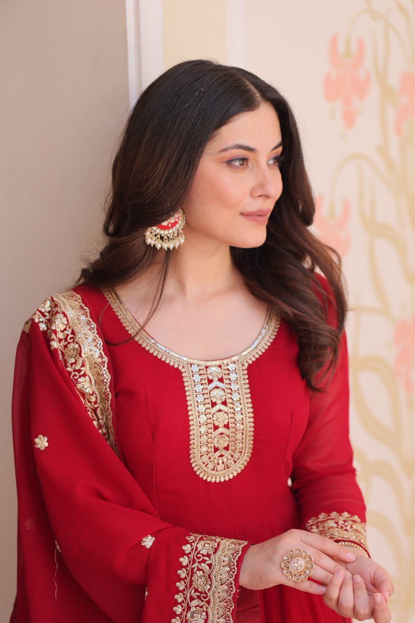 Gorgeous Maroon Color Embroidered Event Wear Gown