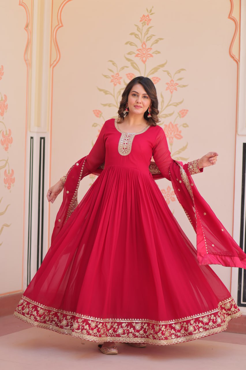 Gorgeous Rani Pink Color Embroidered Event Wear Gown