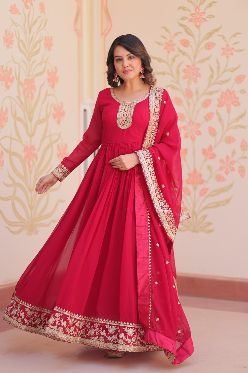 Gorgeous Rani Pink Color Embroidered Event Wear Gown