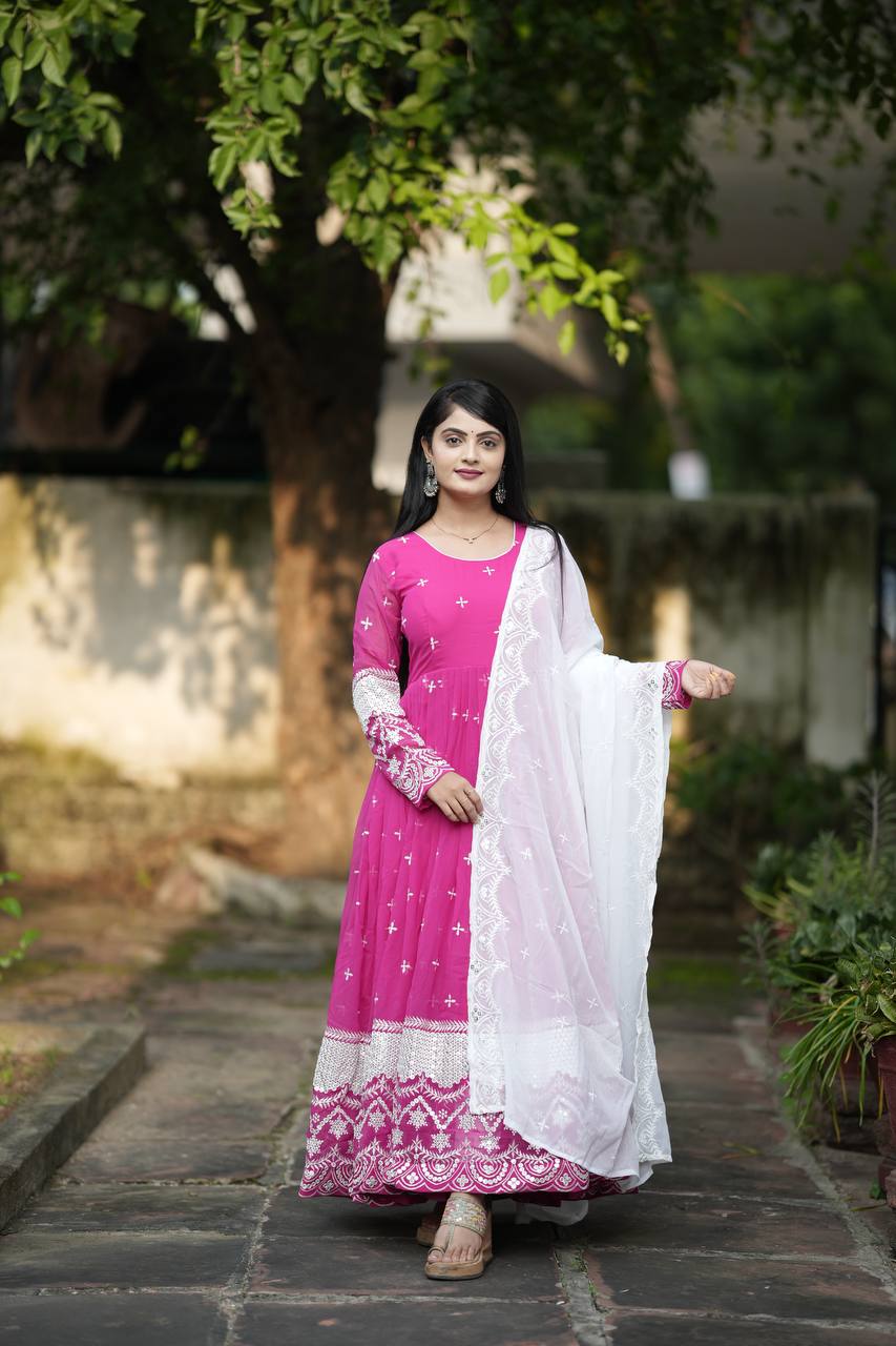 Gorgeous Pink Blooming Embroidery Gown