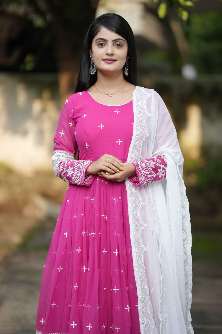 Gorgeous Pink Blooming Embroidery Gown