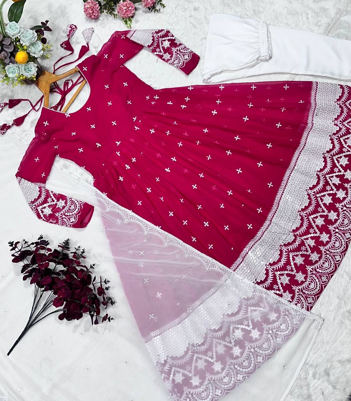 Gorgeous Pink Blooming Embroidery Gown