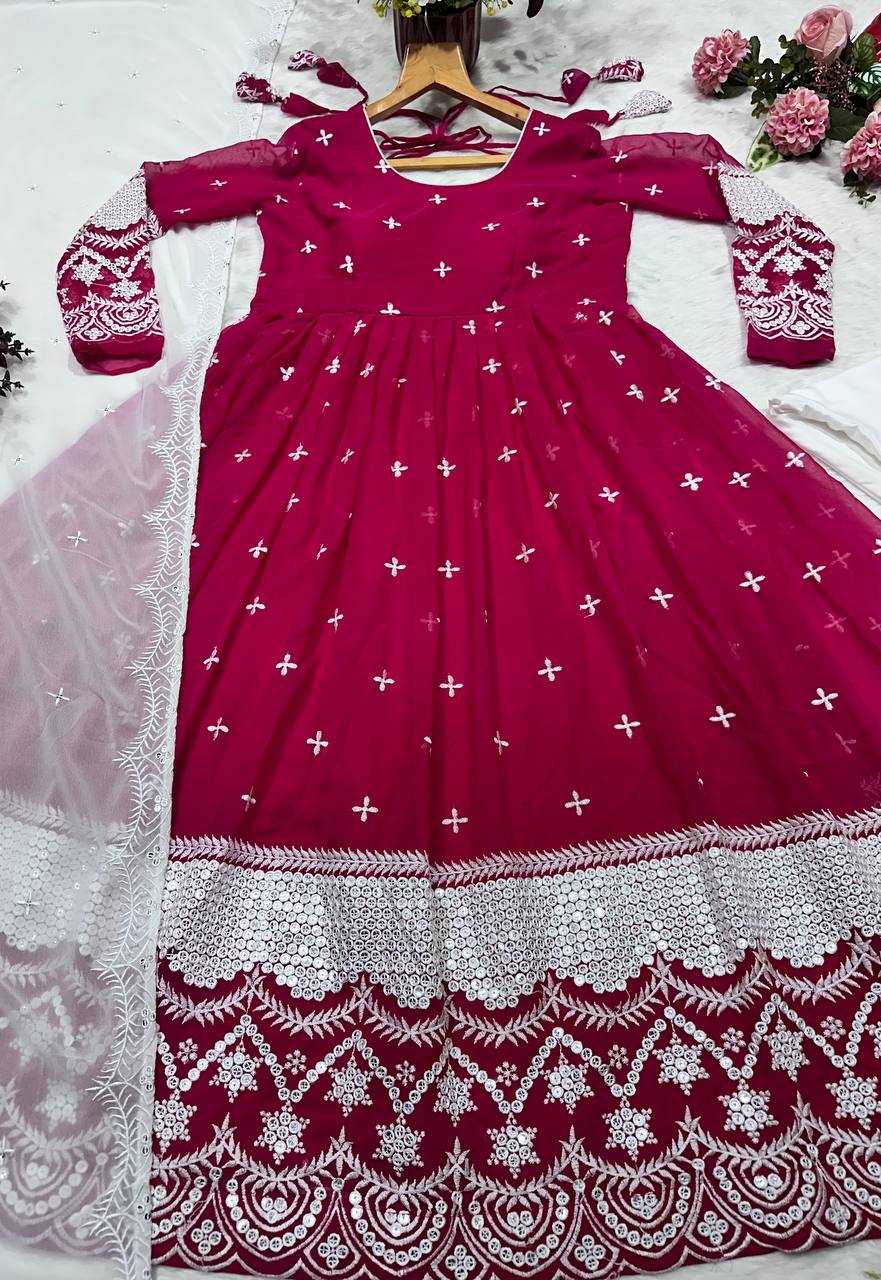 Gorgeous Pink Blooming Embroidery Gown