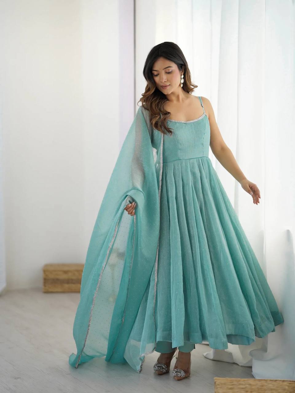 Sky Blue Color Siroski Work Outstanding Anarkali Gown