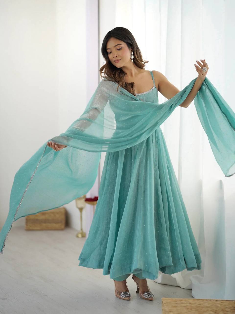 Sky Blue Color Siroski Work Outstanding Anarkali Gown