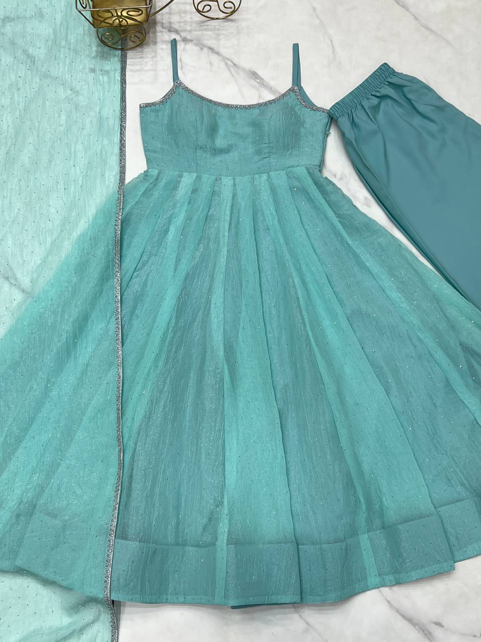 Sky Blue Color Siroski Work Outstanding Anarkali Gown